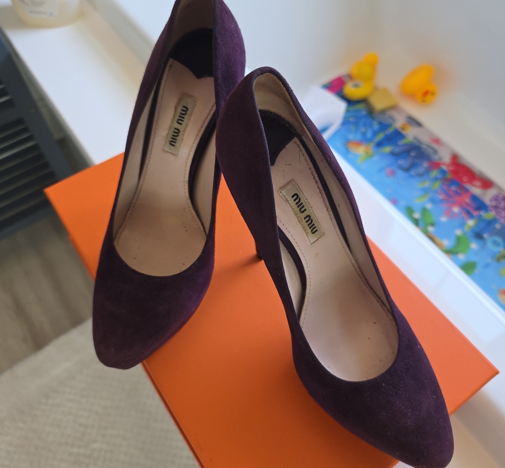 Miu Miu Deep Plum Suede Pointed Toe Pumps